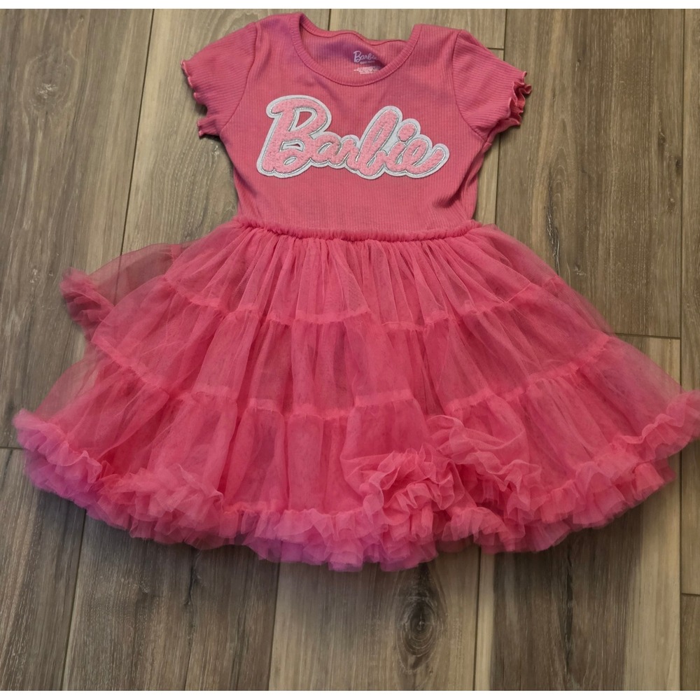 Barbie Short Sleeve Tiered Tutu Dress Youth Size 4T Pink